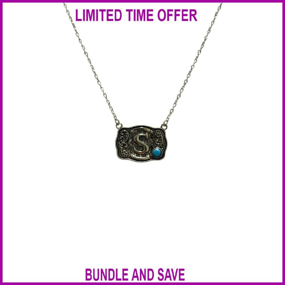 Sterling Silver Initial Necklace with Turquoise Stone, 19-Inch Chain